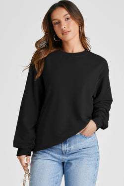 Black solid sweatshirt with dropped shoulders and crew neck