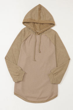 Khaki hoodie with clamping and stitching stitching embossed