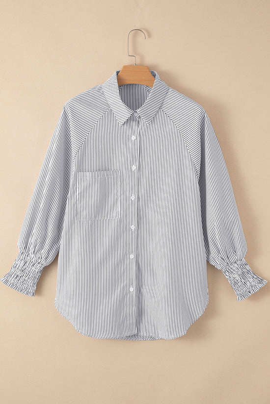 Striped drob shirt with reverse and smocked with pocket