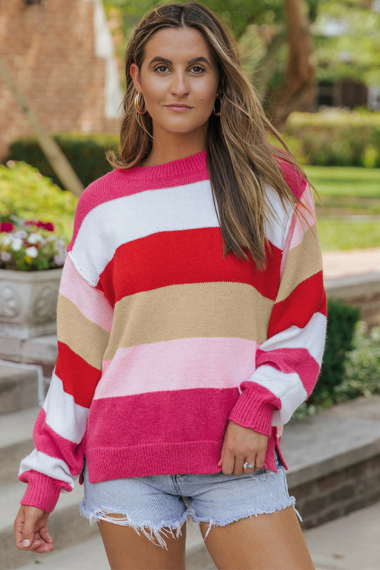 Sweater de manga de Dolman Stripes Dolman de Horizon Red Stripes