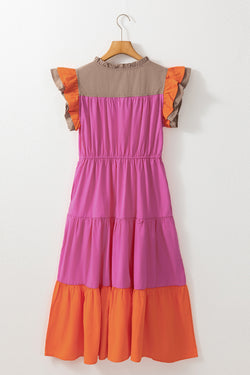 Basy -sleeved candy dress and notched collar on several levels and color blocks