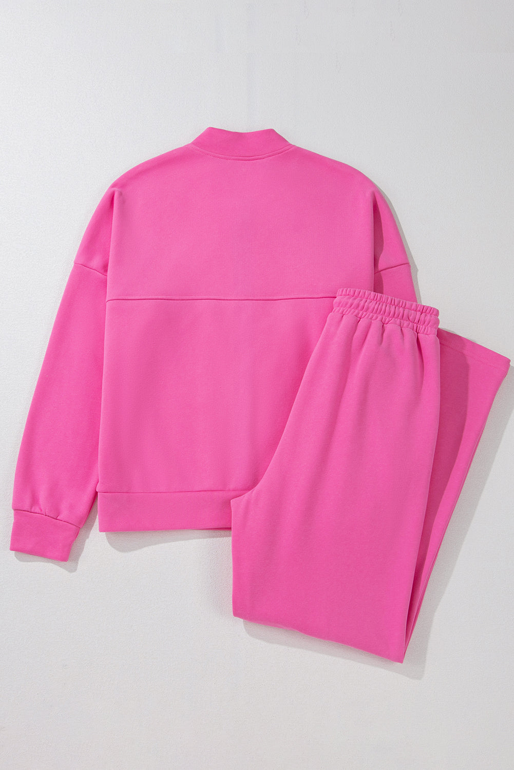 Hot Pink Solid Stitch Zip-Up Jacket and Drawstring Waist Pants Set