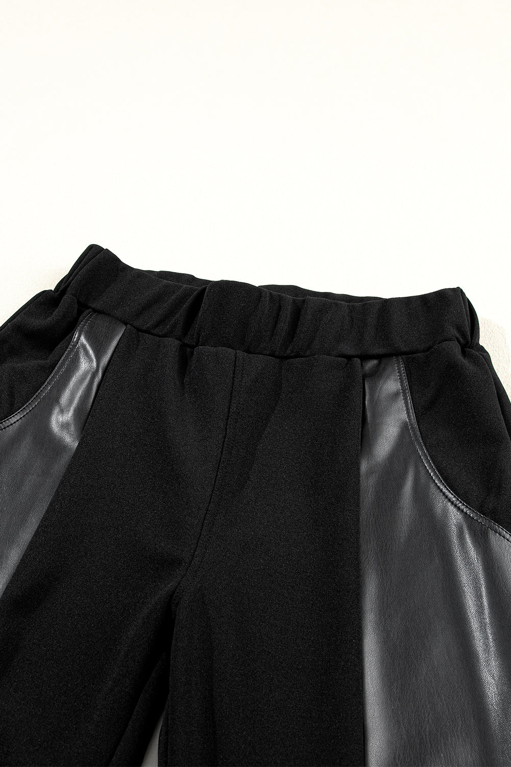 Black Leather Panel Patchwork High Waisted Leggings