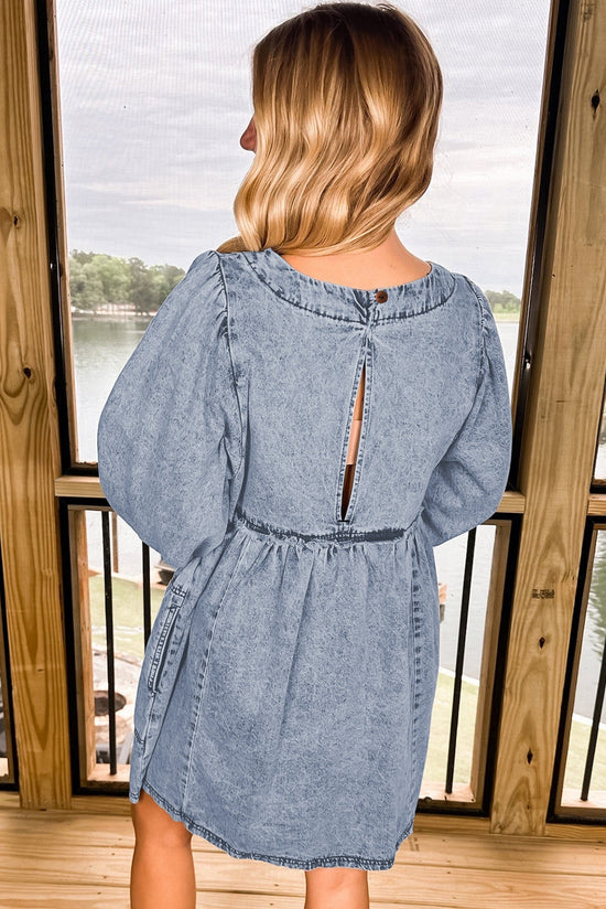 Beau Blue - High Waisted Denim Mini Dress in Light Wash, Loose Fit