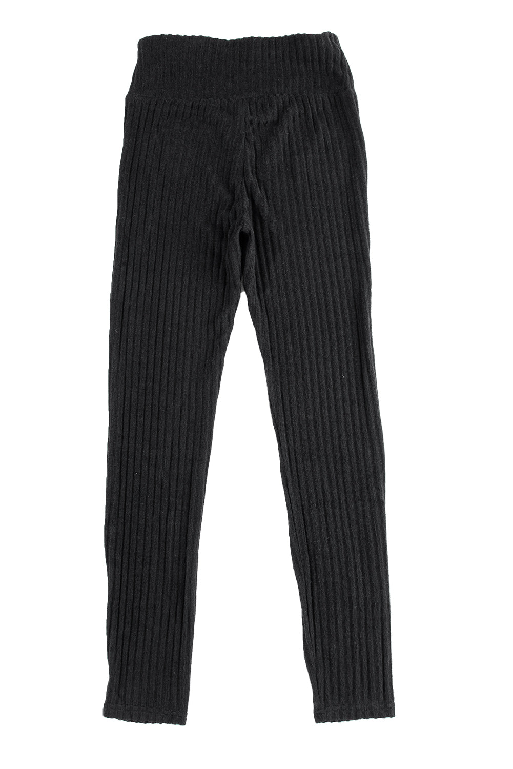 Black Wide Waist Ribbed Textured Knit Leggings