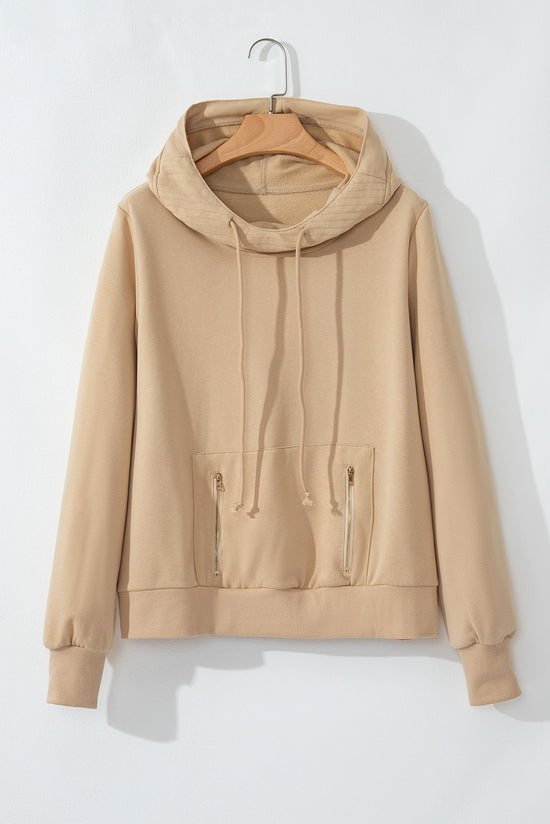 Parchment Cozy Drawstring Hoodie with Zippered Pocket