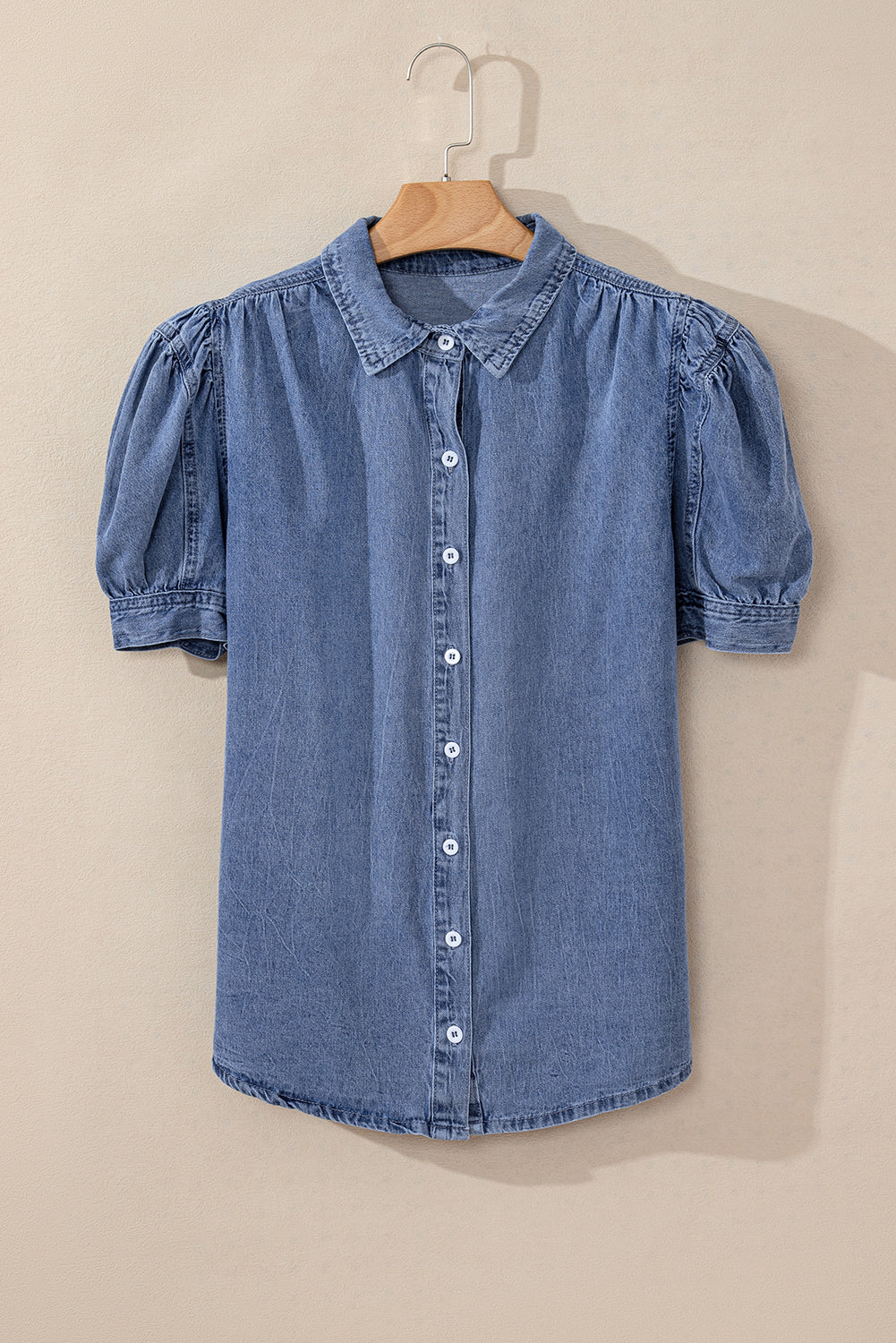 Ashleigh Blue Bubble Manga Button Up Denim Camisa de mezclilla