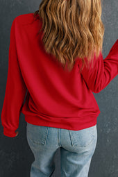 Racing Red Solid Crew Neck Drop Shoulder Sweatshirt Plus Size