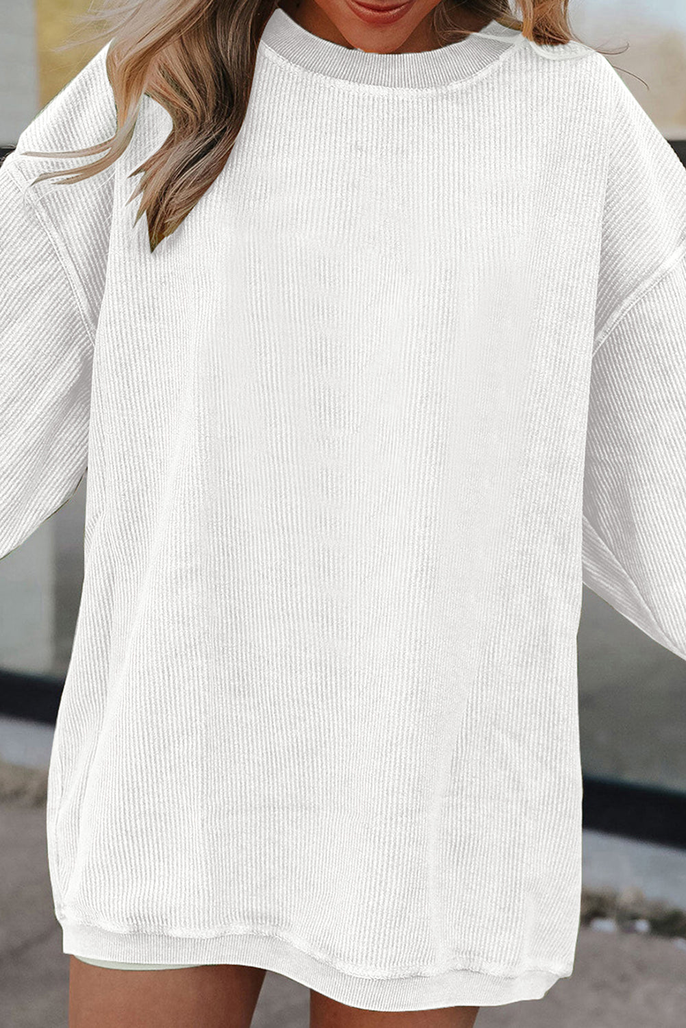 Sweat oversize en velours côtelé blanc
