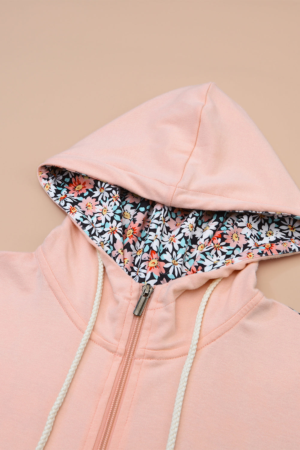 Patch floral rose Half Zip Kangaroo Pocket Hoodie