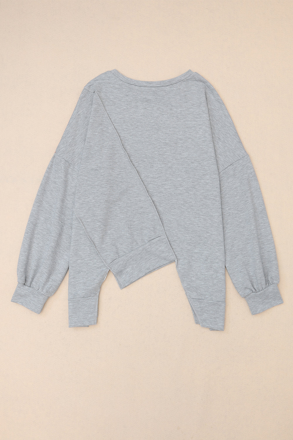 Khaki Colorblock Stitching Irregular Hem Long Sleeve Top