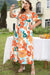 Robe longue orange à imprimé floral froncé de grande taille à col carré