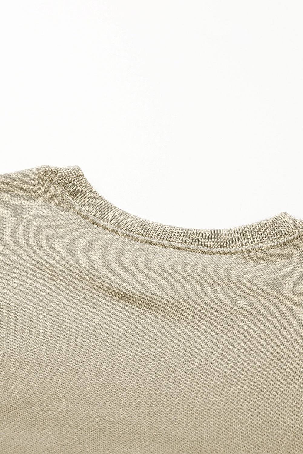 Khaki Plain Crew Neck Pullover Felpa