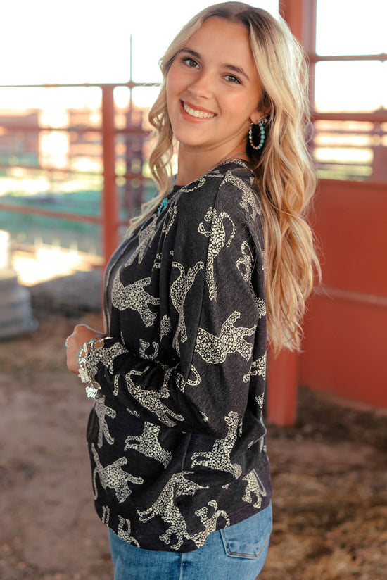 Lively Black Cheetah Print Long Sleeve Top