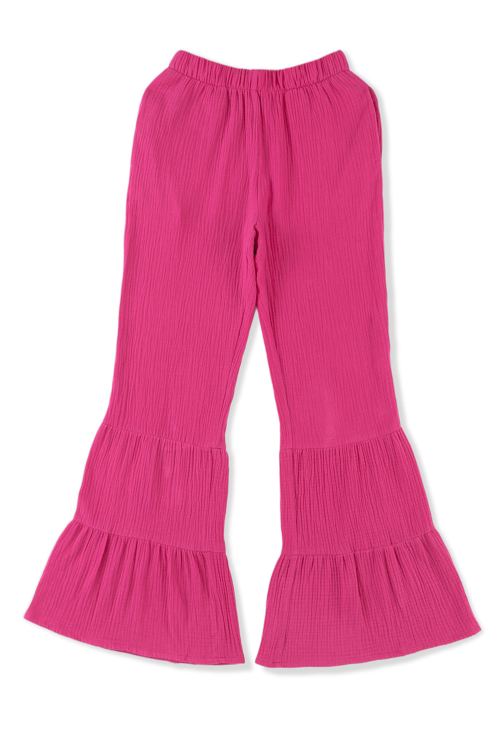 Pantalones acampanados con volantes y cintura alta con textura rosa