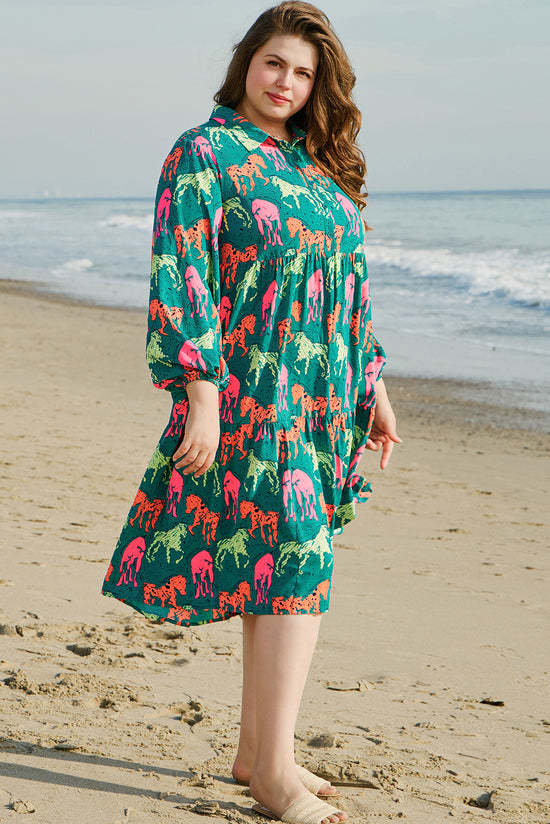 Large horses printed midi dress *