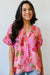 Crowt V -Neck Bluse con estampado floral de la jungla rosa