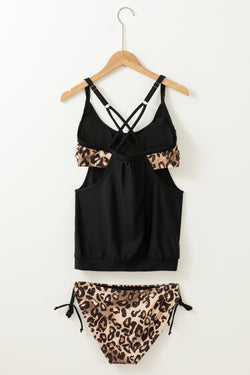 Striped leopard gray -gray tankini with triangular underwear