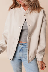 Blouson aviateur beige avec poches et col baseball-A WOMAN WE LOVE