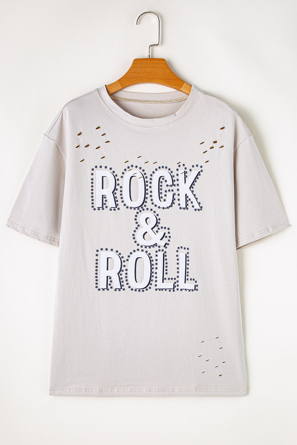 Grey Rock & Roll Graphic Anganited Vintage T -tee