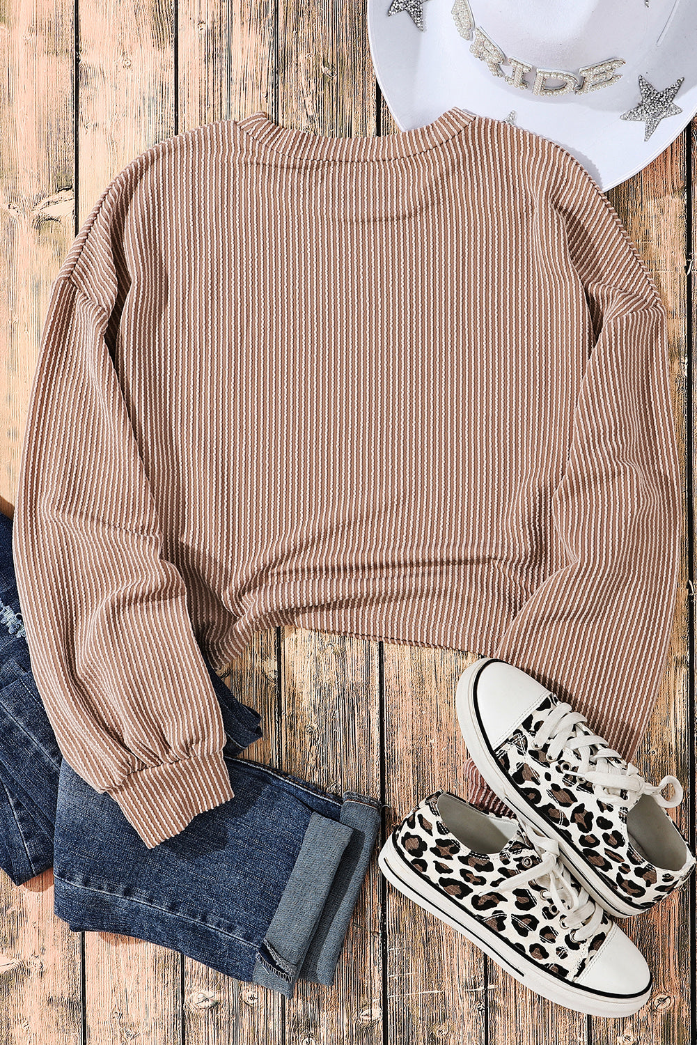 Khaki Long Sleeve Drop Shoulder Casual Top