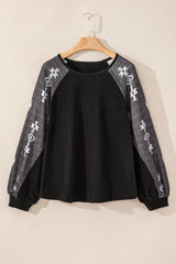 Black long sleeve top with western print patch