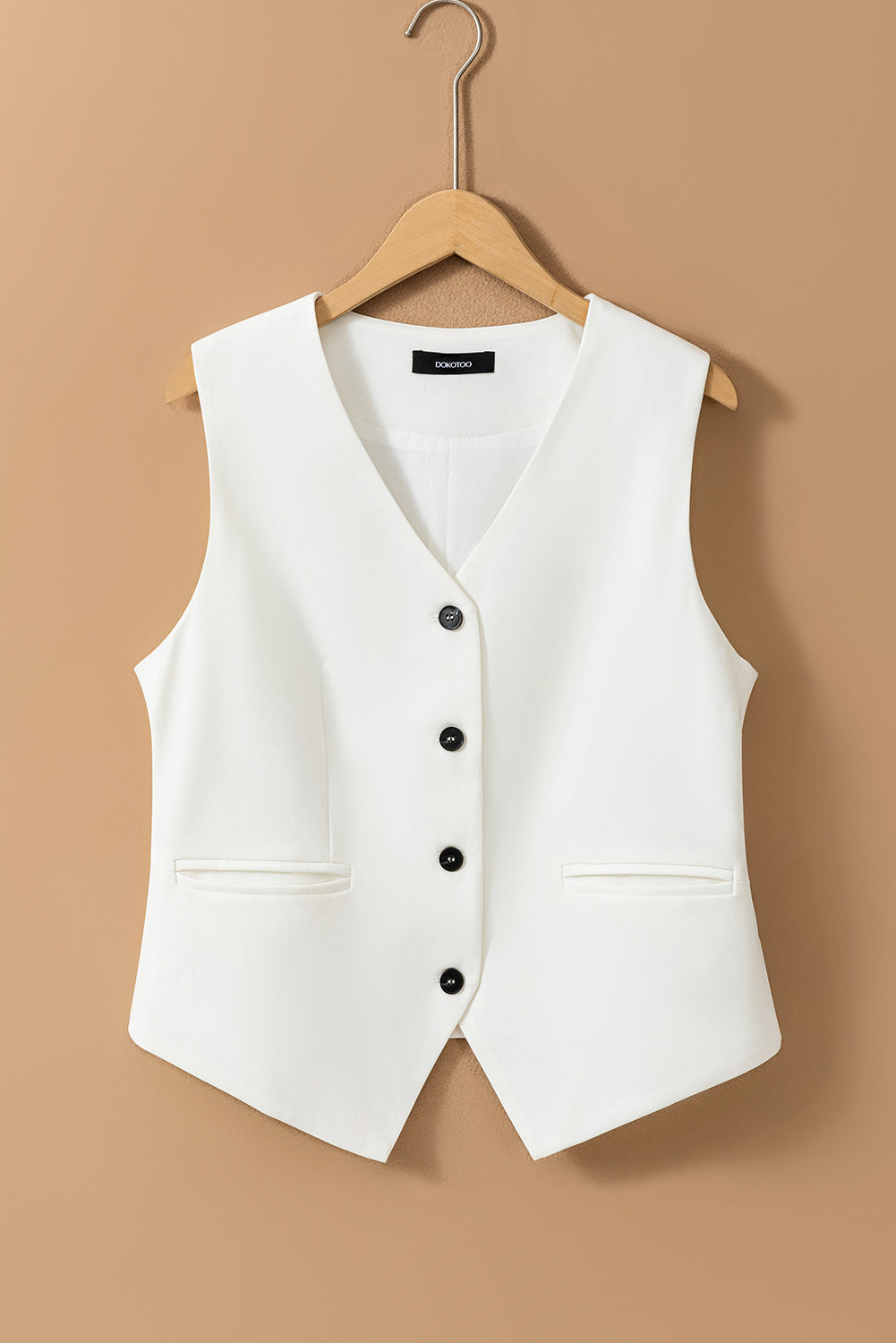 White costume vest with united buttoned V -neck colored