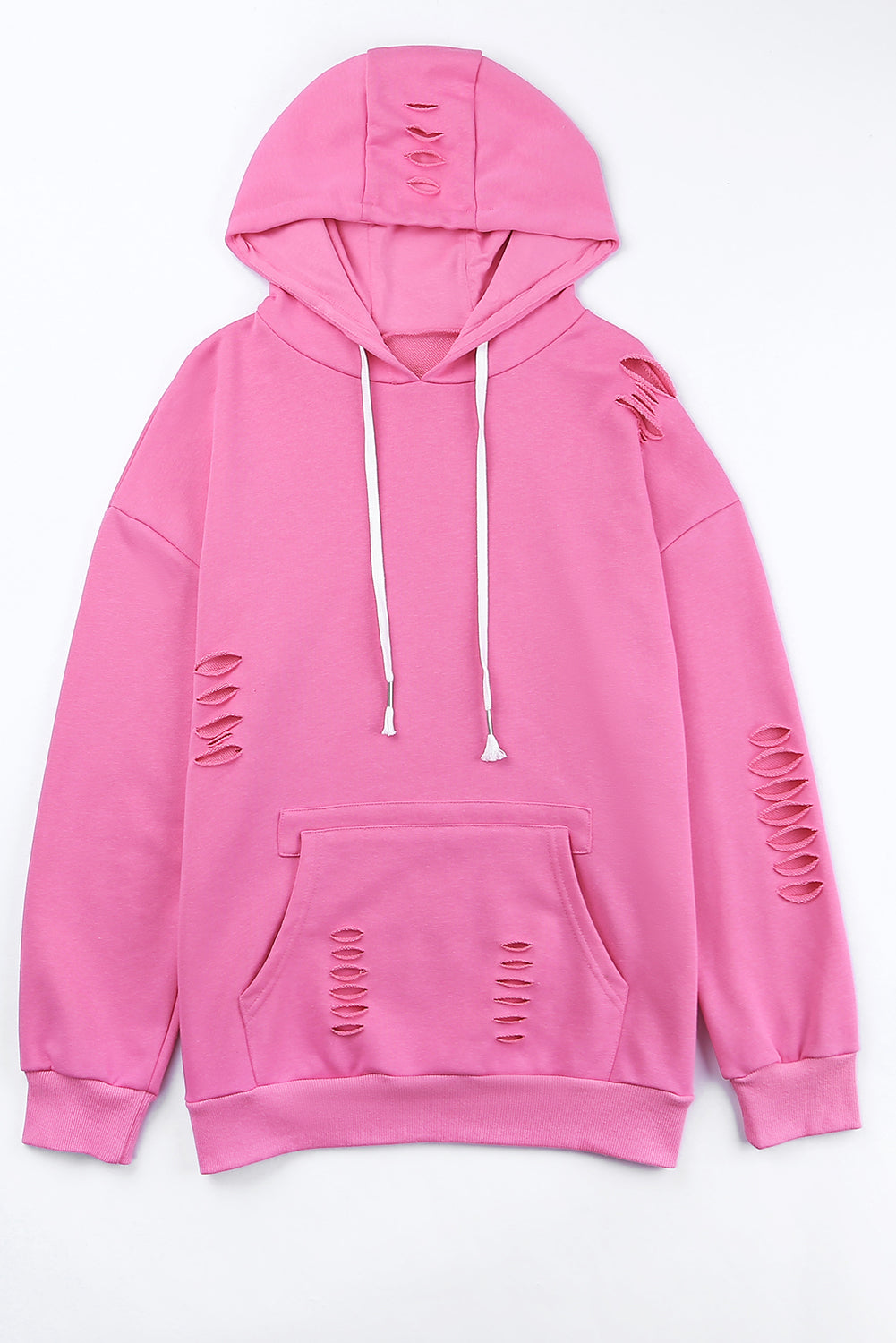 Sudadera con capucha rosa sólida con bolsillo de canguro