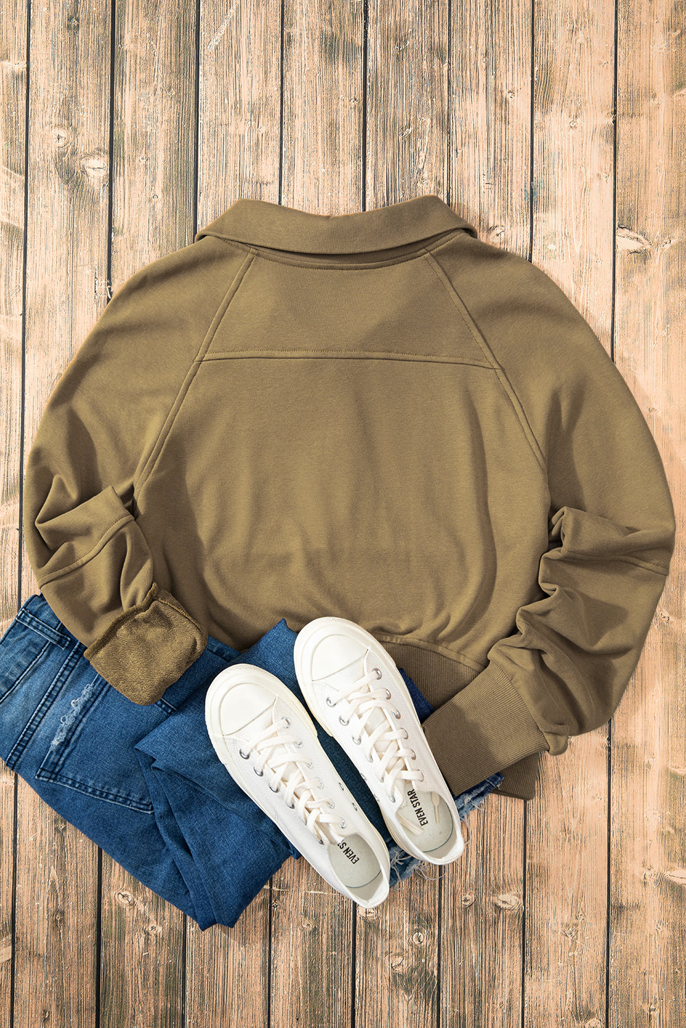 Brown Quarter Reißverschluss Hals Känguru Pocket Sweatshirt