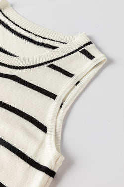 White Striped Round Neck Sweater Vest