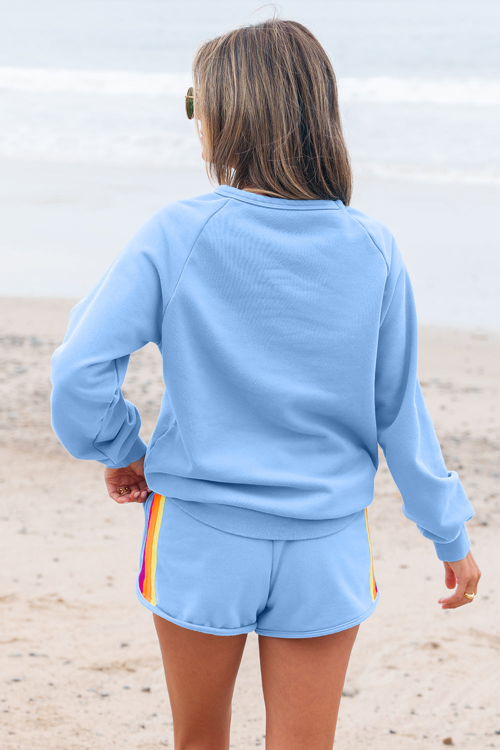 Ensemble décontracté deux pièces pull et short à rayures bleu Beau