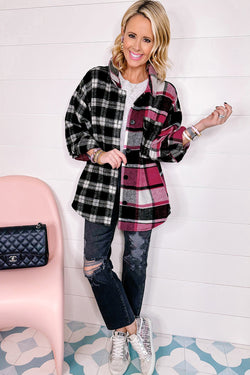 Ample black checkered jacket Color Block *