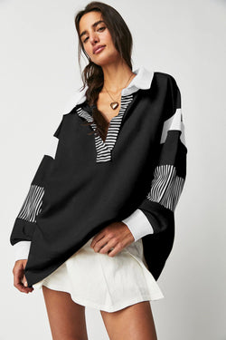 Color block striped black sweatshirt *