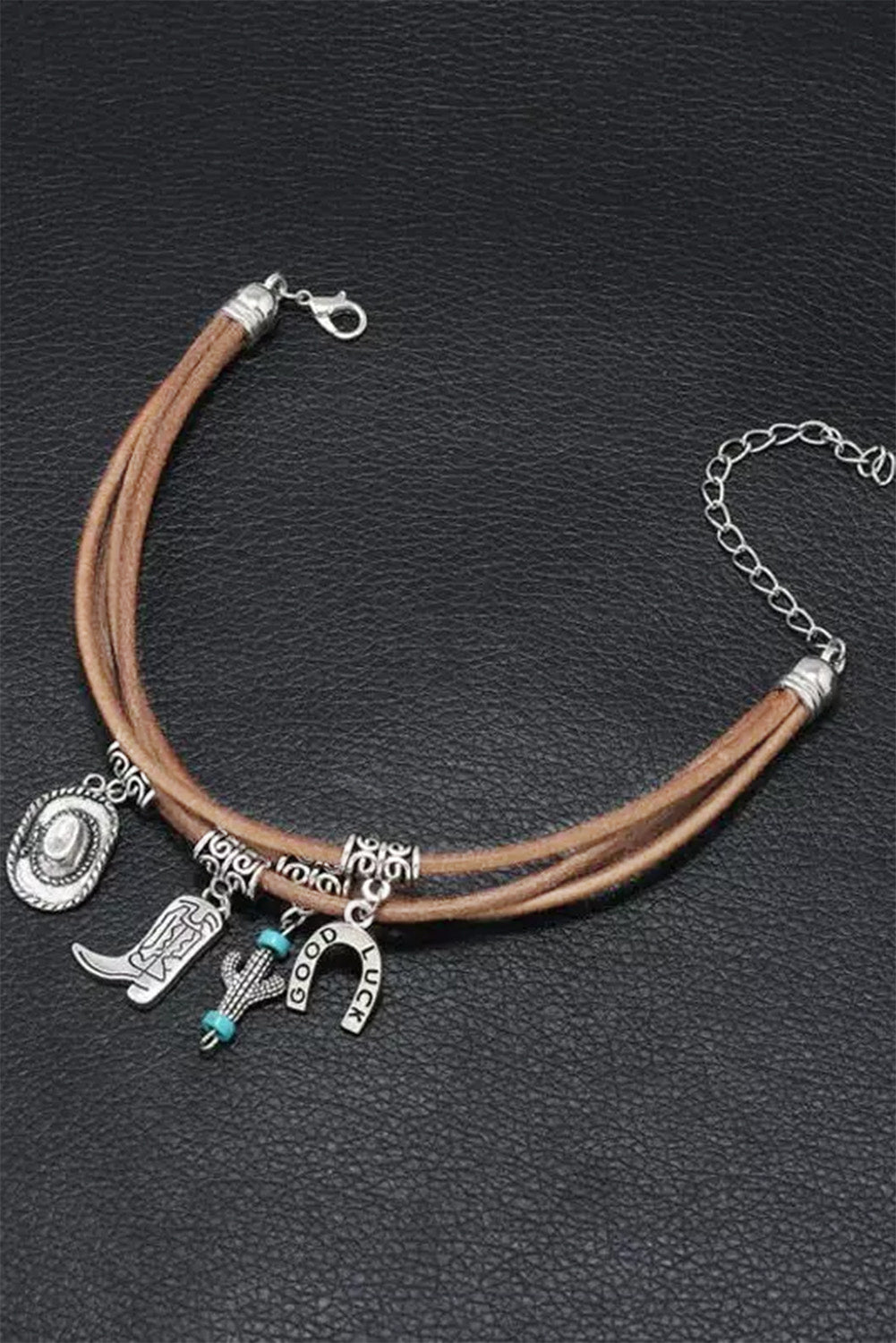 Bracelet multicouche en argent avec cactus porte-bonheur