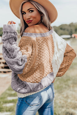 Brown Mixed Color Block Textured Sweater