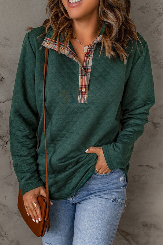 Sweat-shirt Green Geometric Texture Plaid Trim