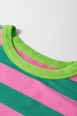 Pink striped and star patchwork crew neck sweatshirt