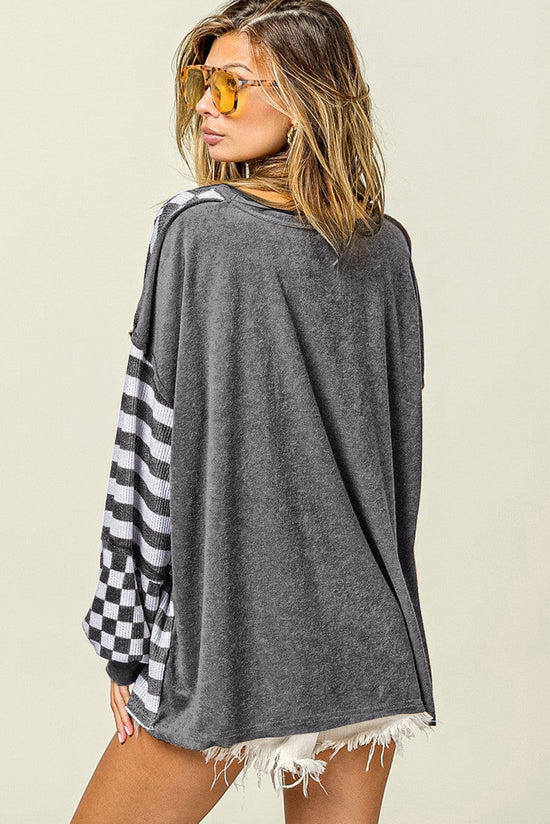 Dark gray blouse with pockets and lantern sleeves *