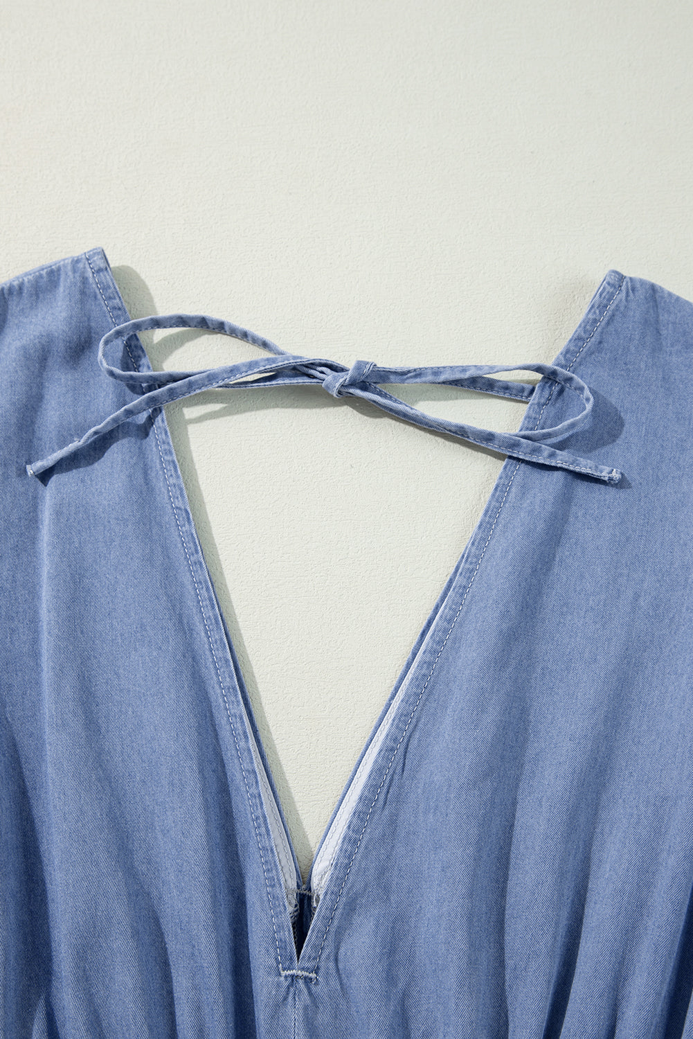 Myosotis Chambray Deep V Hals Armband Ärmel Maxikleid