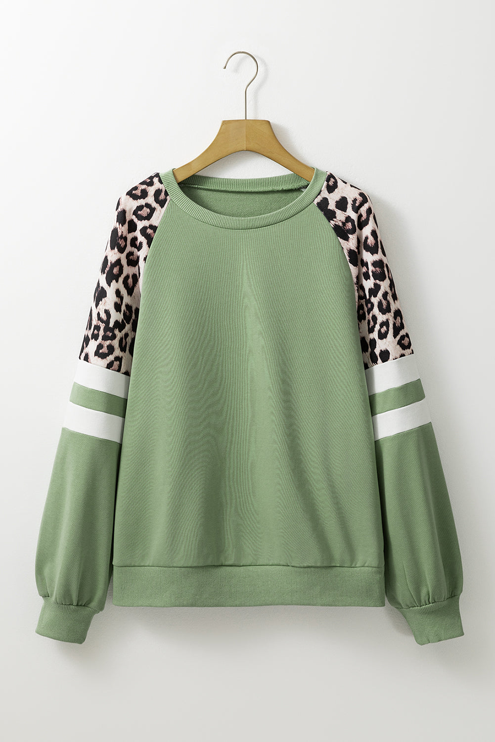 Sweat-shirt color block à manches raglan et imprimé léopard vert herbe