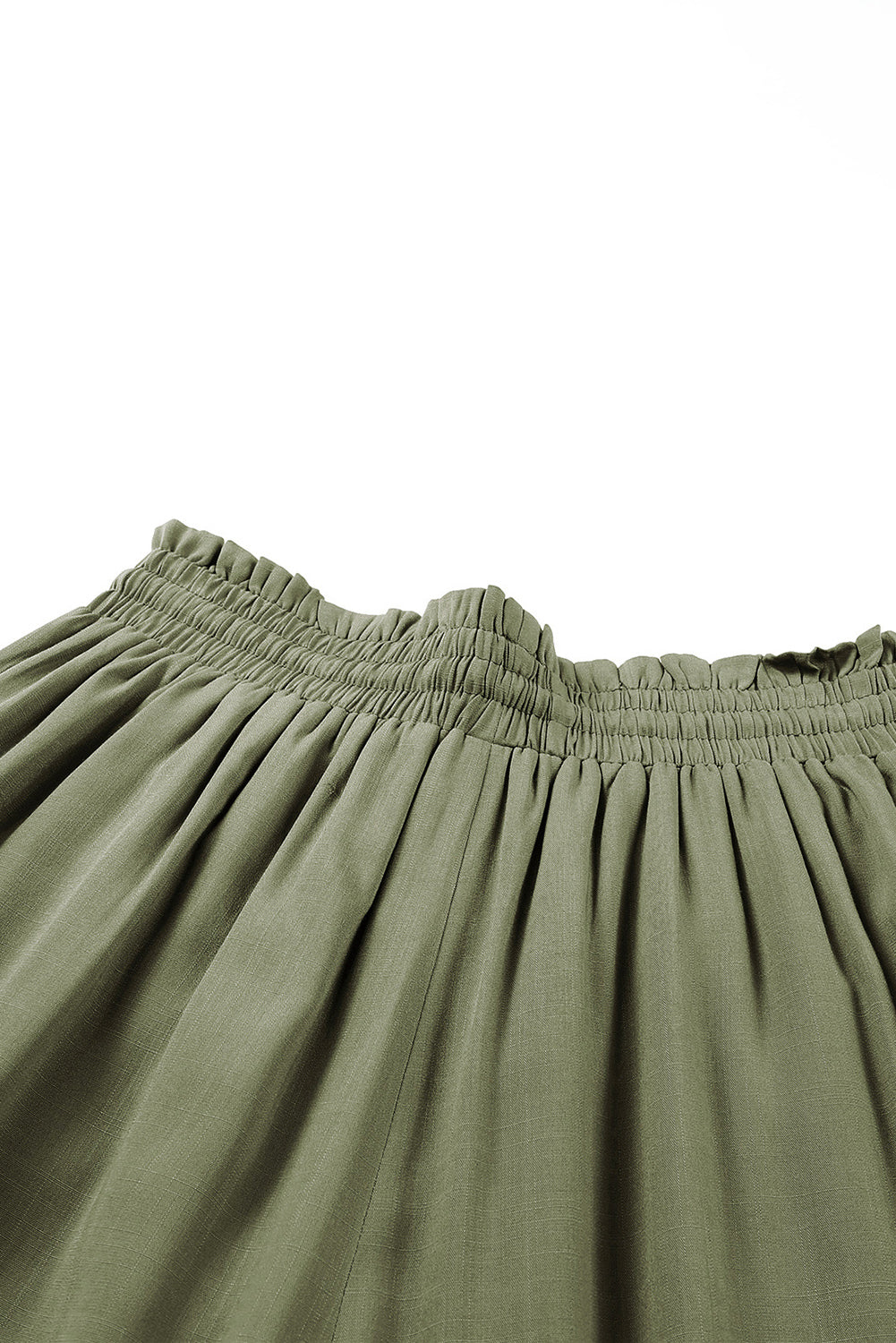 Green Drawstring Smocked High Waist Wide Leg Pants