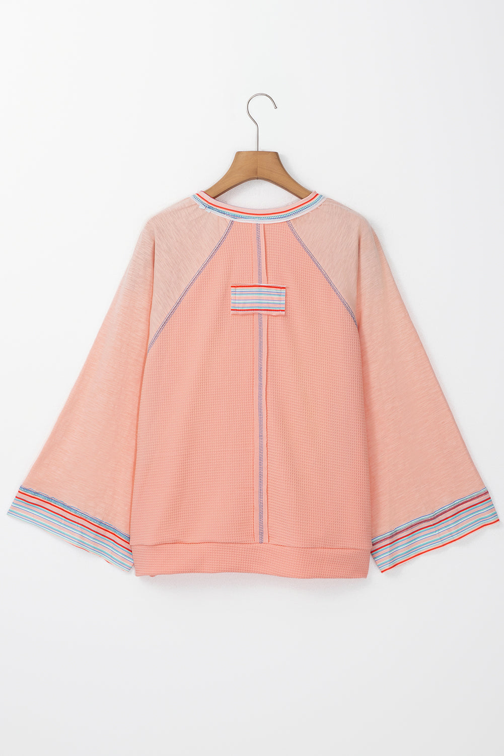 Grapefruit naranja waffle knit ancho manga manga de mosaico raglan top