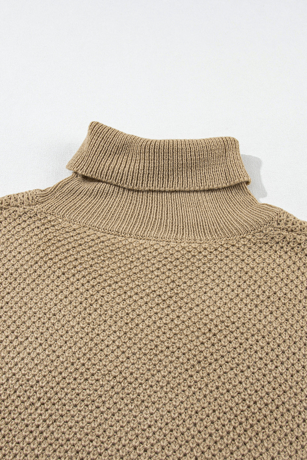 Pale Khaki Turtleneck Textured Short Sleeve Sweater