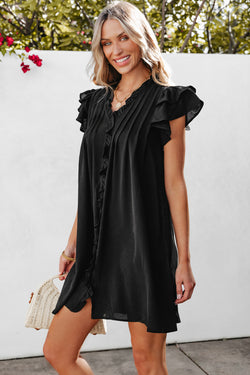 Robe droite noire à volants *