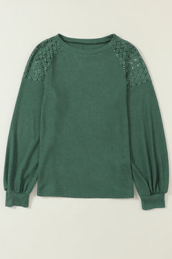 Green Lace Long Sleeve Textured Sweater