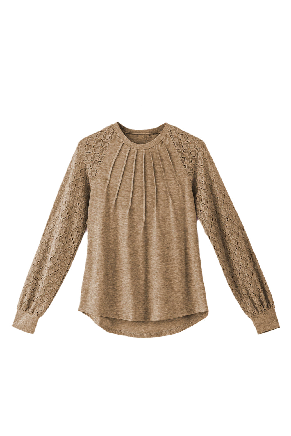 Haut à col rond et manches raglan en dentelle contrastée beige français clair