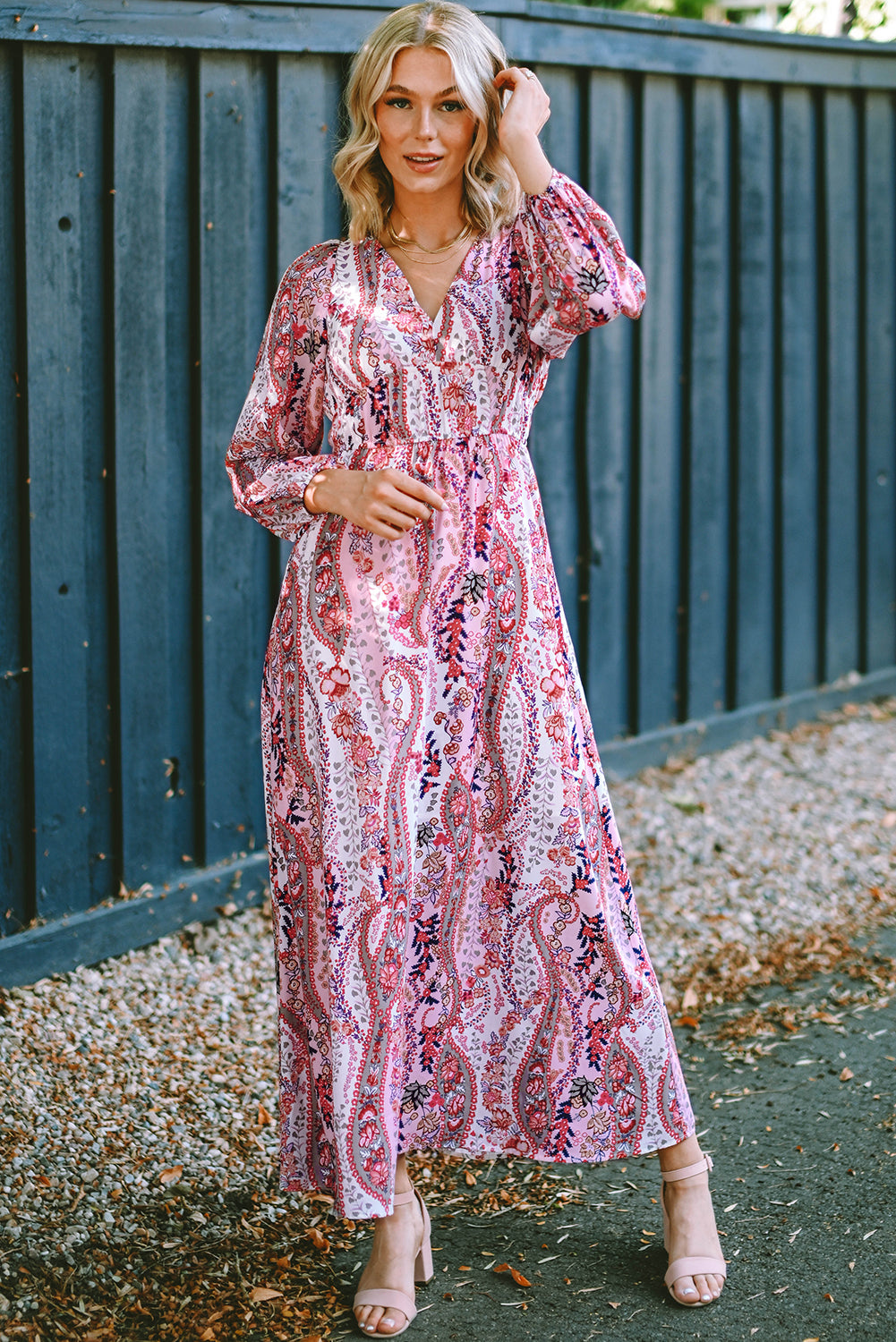 Multicolour Boho Paisley Print V Neck Empire Waist Maxi Dress