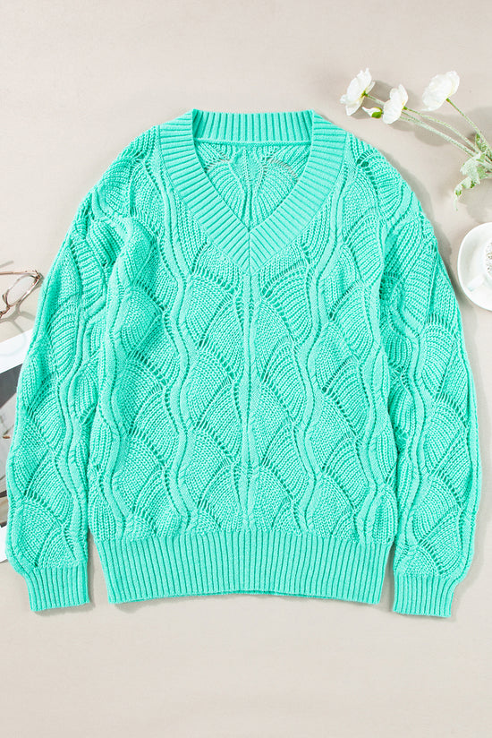 Green Pull Mint in openwork knit in V * collar