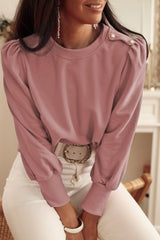 Rose Tan - Long Sleeve Top with Button Placket