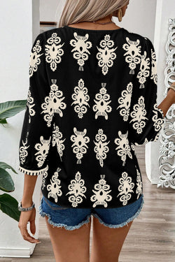 Black blouse with vintage geometric print *